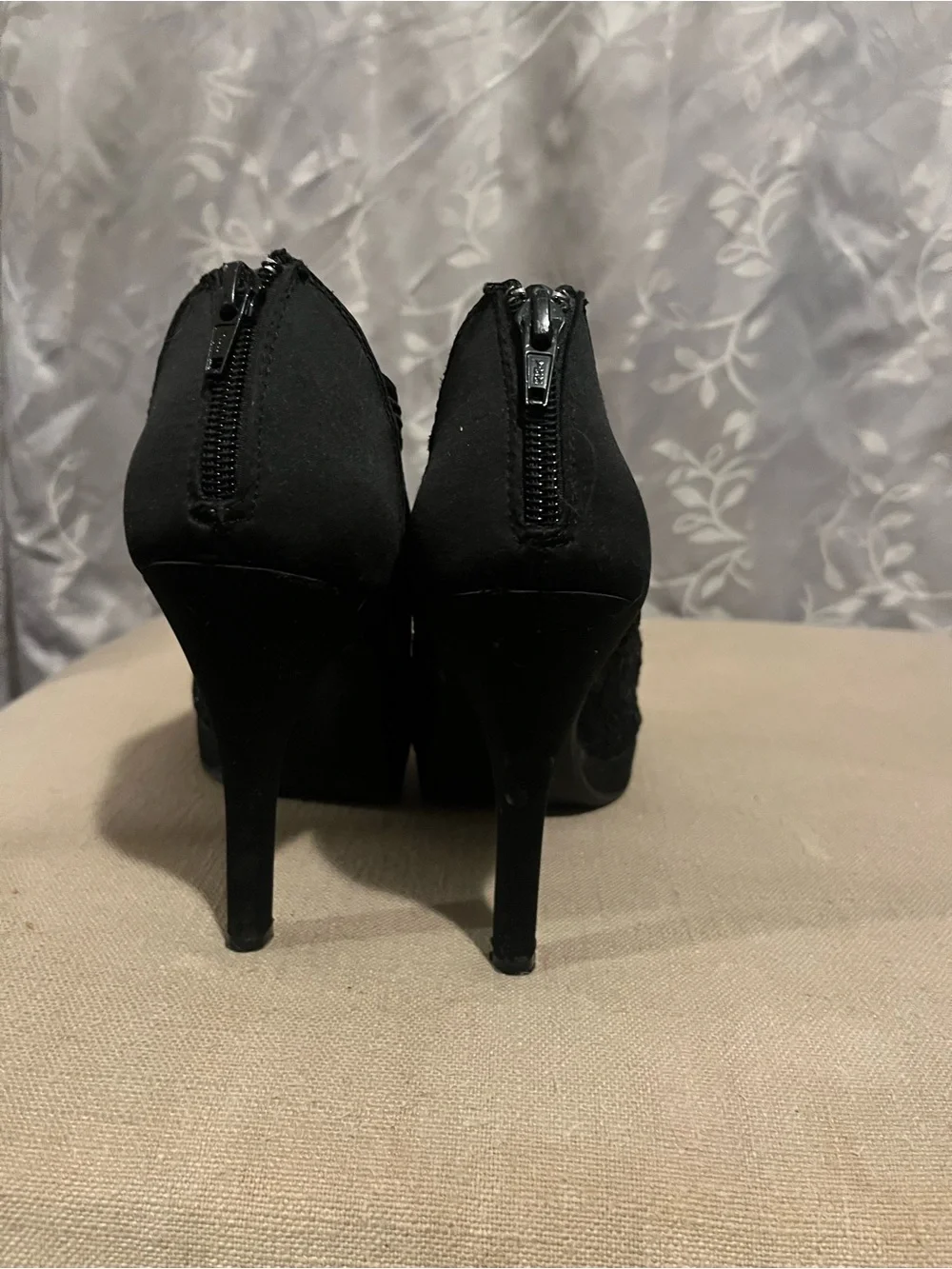 Black Embellished Peep-Toe Heeled Booties